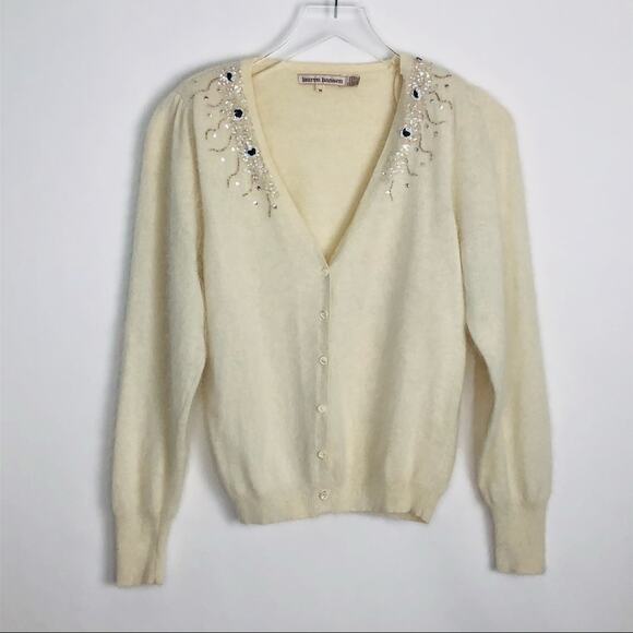 Vintage Embellished Cardigan Sweater Button Front Angora Wool Medium - Picture 4 of 9